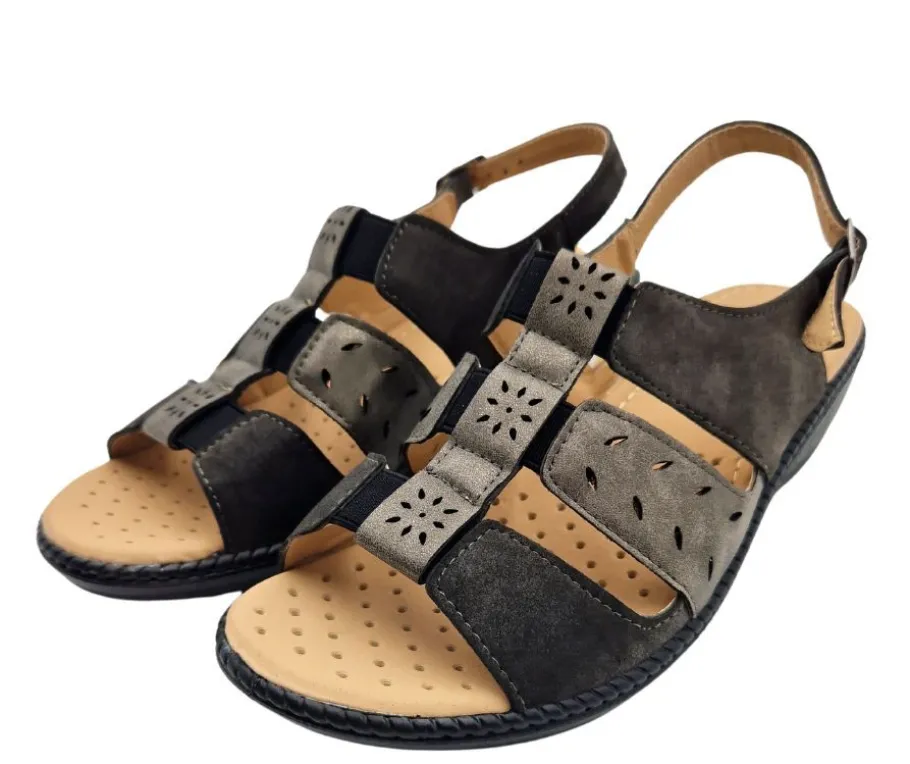 Mode Erika sandaalit - Musta/Hopea 264-809