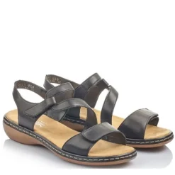 Rieker sandaalit / Tarrakiinnitys, Musta nahka